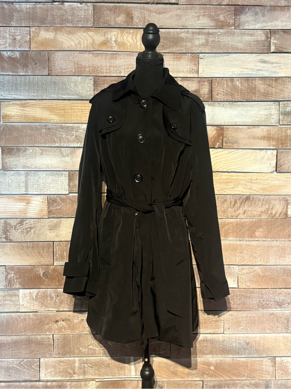 London Fog Black Single-Breasted Belted Trench Coat Rain Jacket - XL